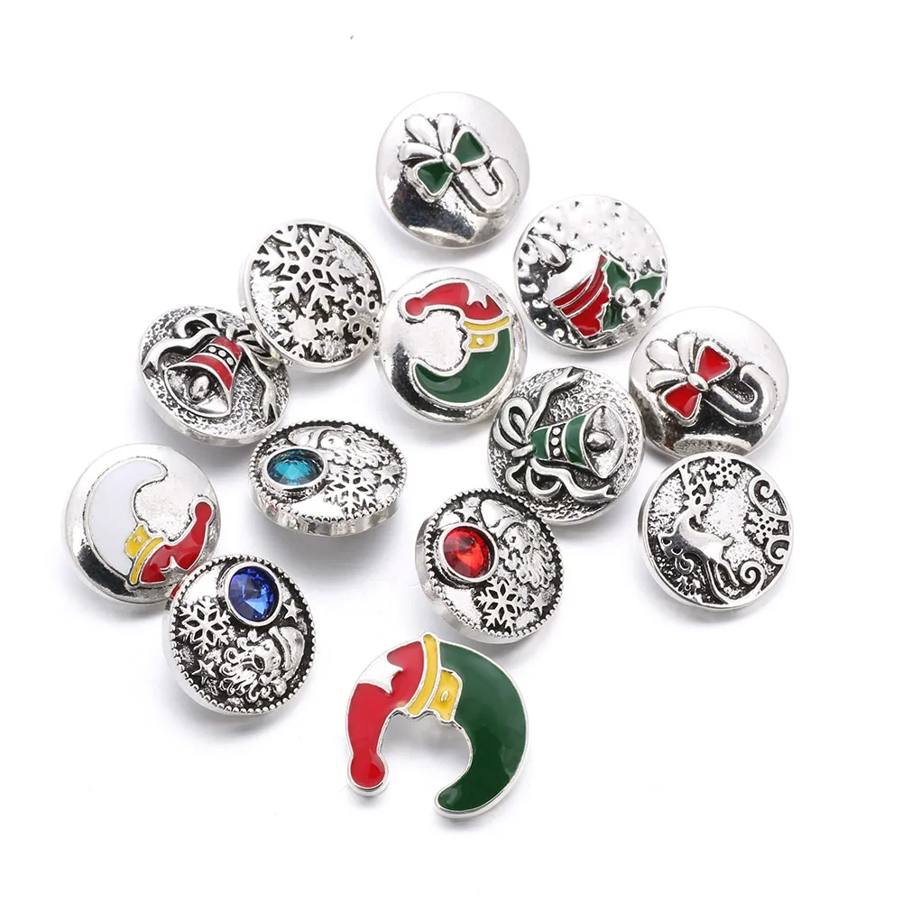 

10pcs/lot Christmas Snap Button Jewelry Metal 18mm Snap Buttons fit Snap Bracelet Bangles For Christmas Gift