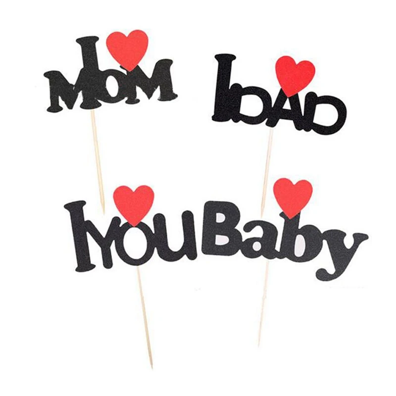 

1 Pc Father's Mother's Thanksgiving Day Parents Birthday Party Decorations Cupcake Toppers I Love Mom Dad Cake Flags Christmas