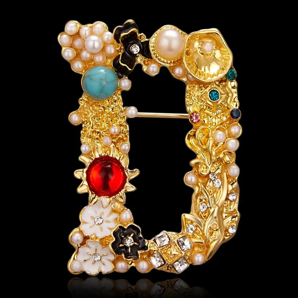 Rinhoo New Luxury Exquisite Letter D Brooch Women Elegant Imitation