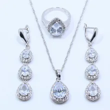 Лидер продаж белый циркон капли воды 925 Серебряный Для женщин комплект ювелирных изделий Кольцо Размеры 6#7#8#9#10# T25