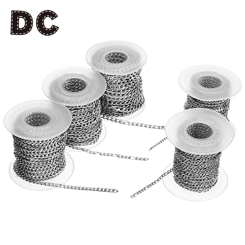

DC 10Yards/Roll 3mm 4mm 5mm Width Silver Tone Stainless Steel Bulk Chain Men's Chain for Necklaces Bracelets Jewelry Making