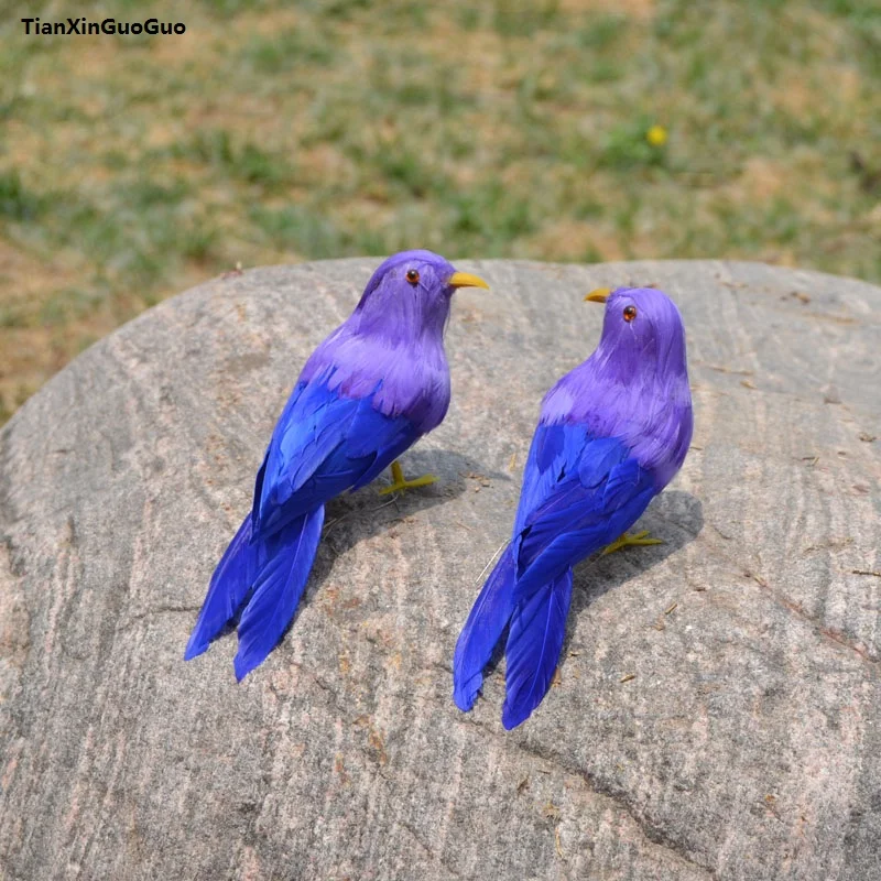 

about 13cm simulation birds hard model polyethylene&feathers one pair couples birds handicraft garden decoration gift s1100