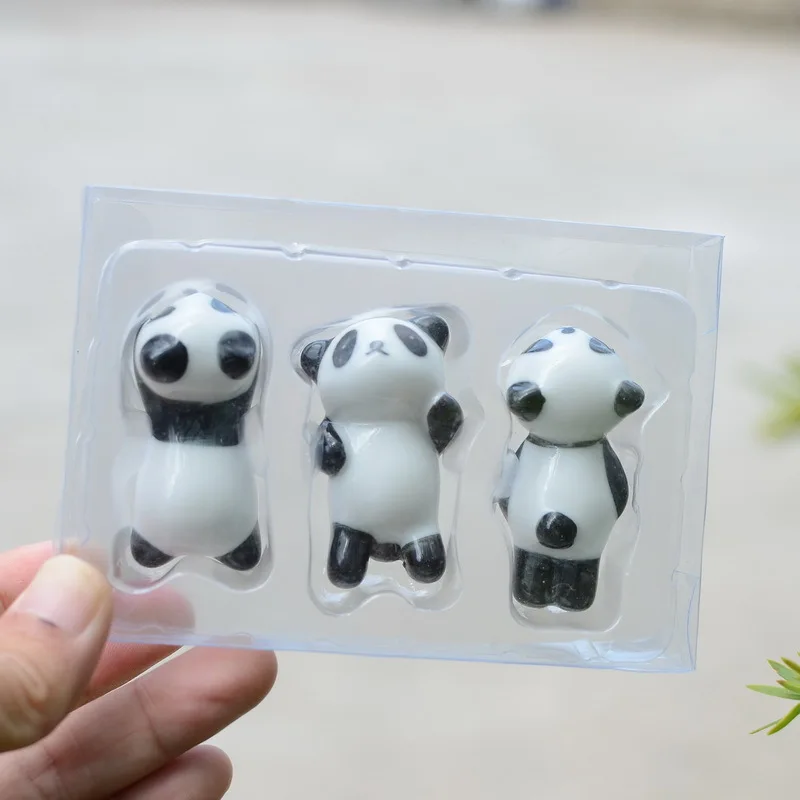 3Pcs Cute Mini Panda Porcelain Ceramic Chopstick Rest Rack Holder Storage Stand 