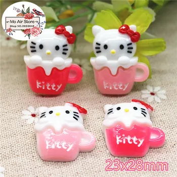 

Hello kitty cup 10PCS resin Flat back Cabochon Miniature Food Art Supply Decoration Charm Craft