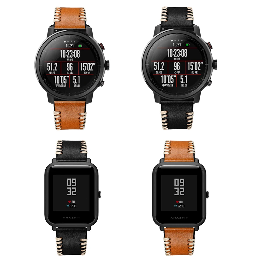 Ремешок из натуральной кожи для часов Huami Amazfit ремешок Bip SmartWatch для amazfit Stratos 2 Pace gts gtr 47 мм браслет ремешок