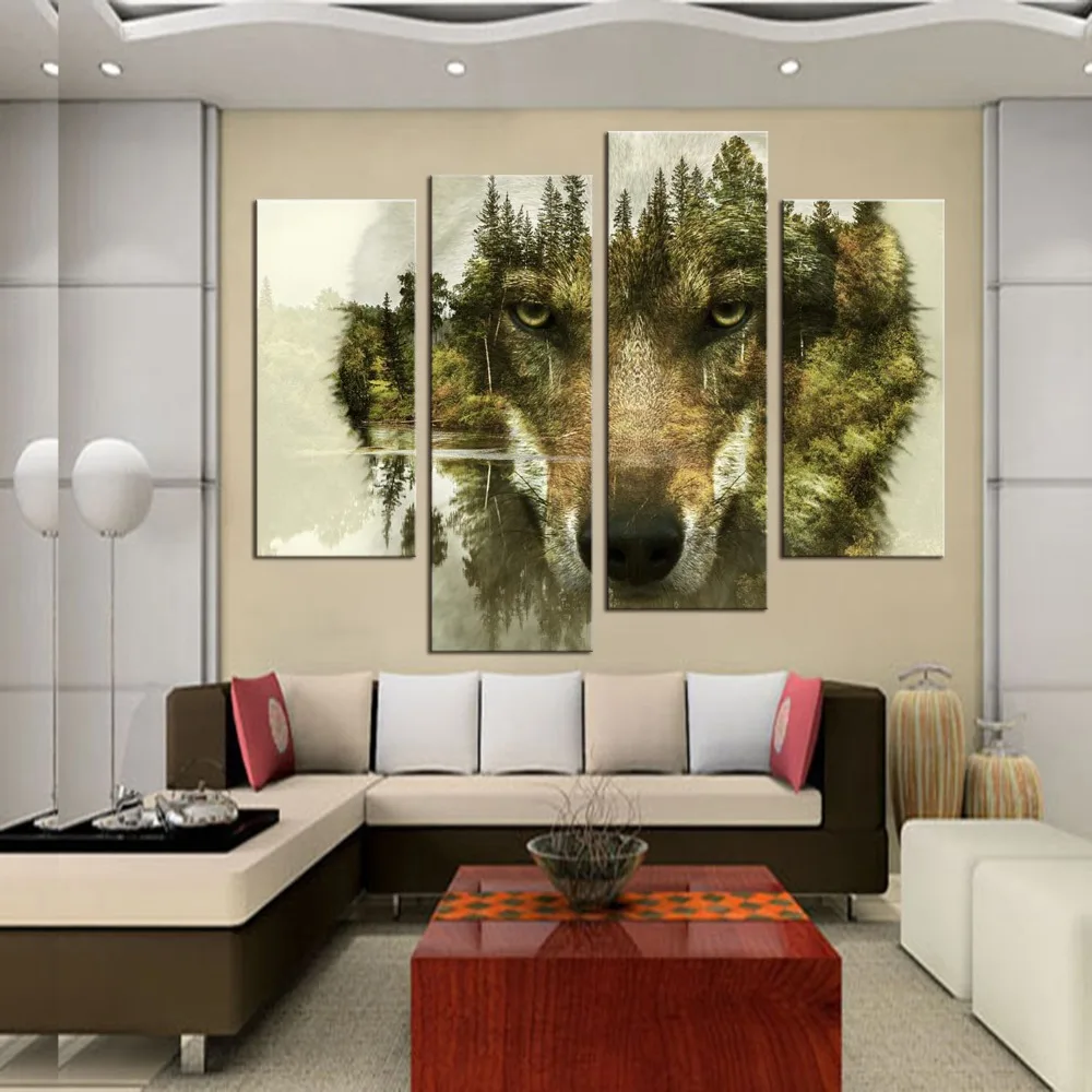 Настенная картина Волки в лесу 4 панели|art pictures|paint picturespicture wolf |