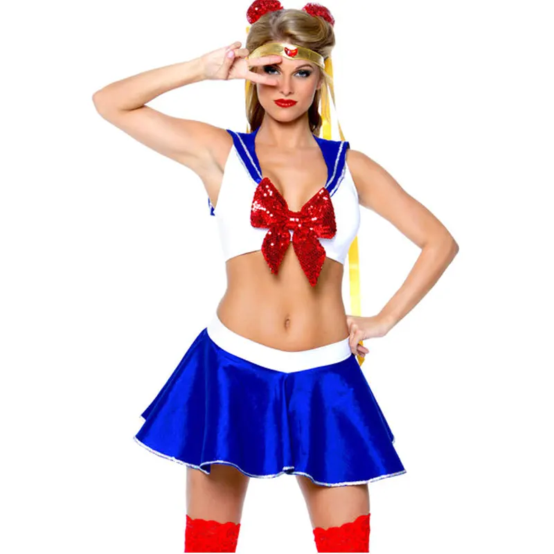 

Anime Sailor Moon Tsukino Usagi Cosplay Costume Set Party Dress Skirt Crop Shirt Headwear Headband for Halloween Christmas Gift