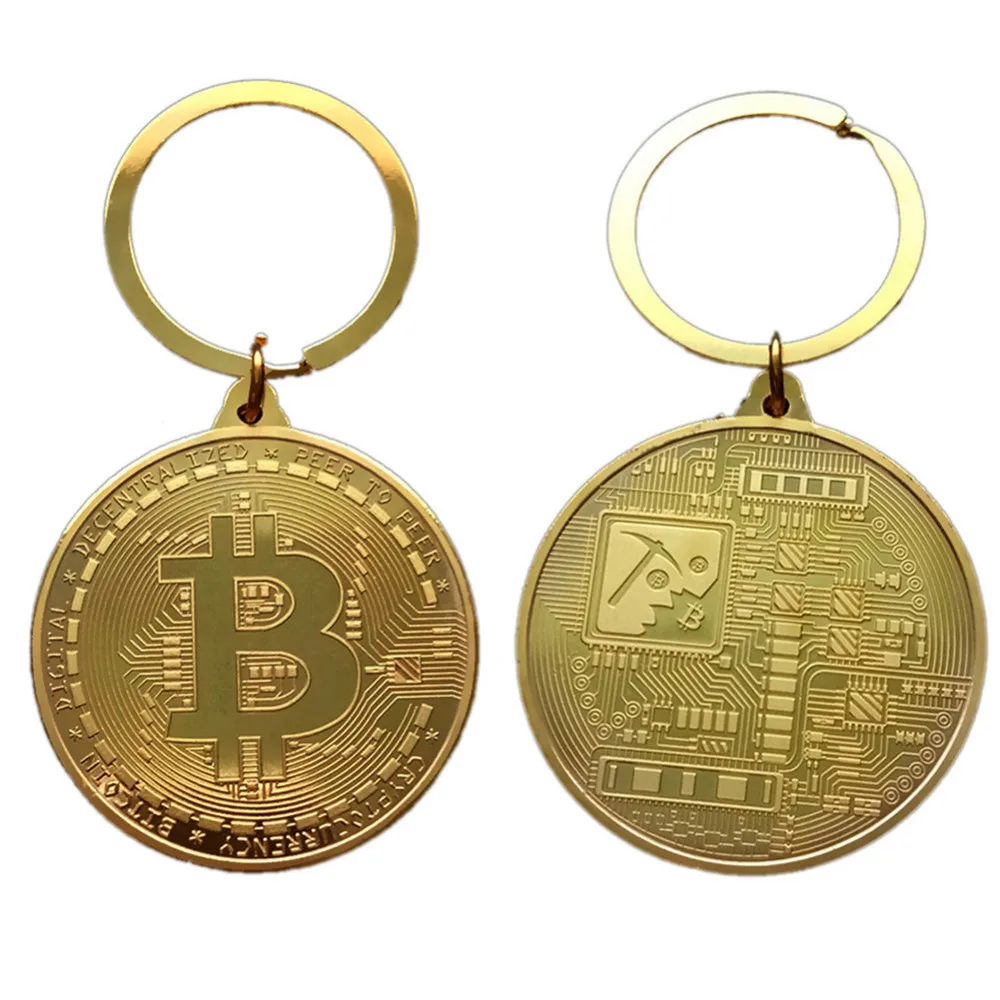 Gold Plated Bitcoin Coin Key Chain BTC Coin Art Collection Gold Silver Rose Gold Color Bit Coin Design Key Ring Nice Gift