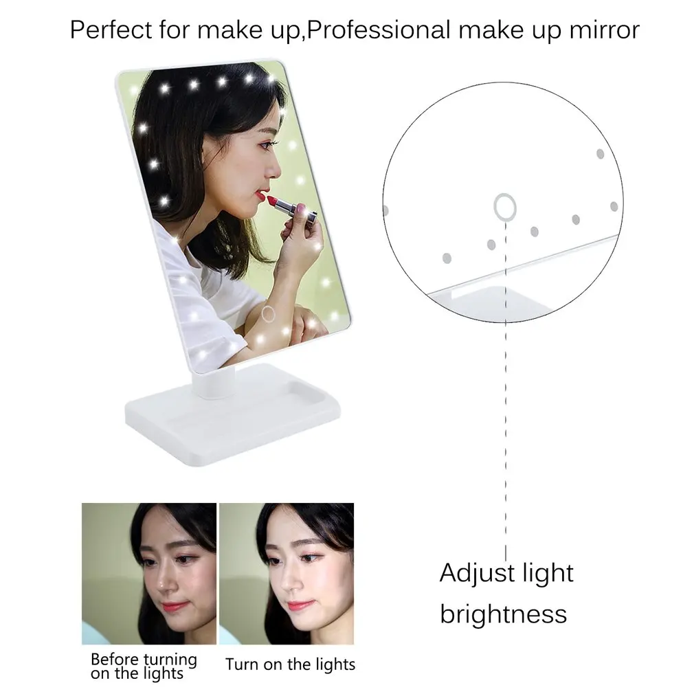 

1 pc Square Shpe Desktop Adjustable Brightness LED Facial Makeup Mirror Bedroom Tabletop Makeup Cosmetic Mirror Top Quality