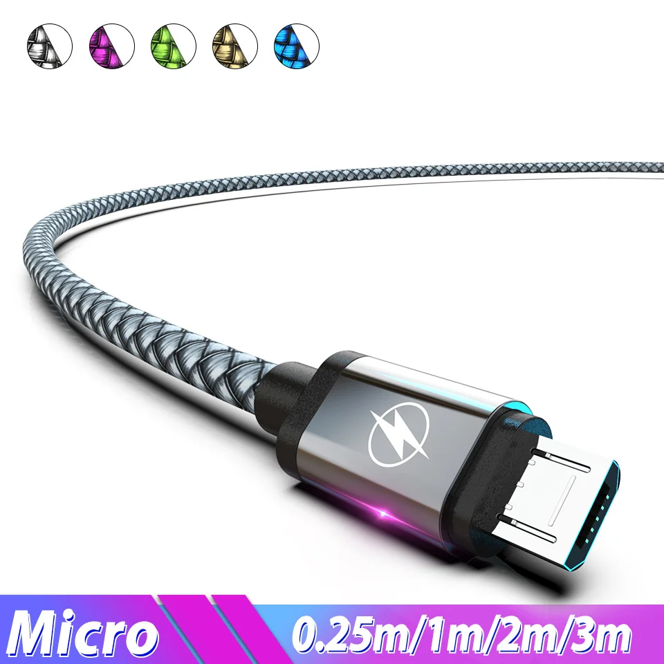 2/3 м кабель зарядного устройства микро-usb 25 см короткий Microusb каво Micro-Usb для Xiaomi Redmi 8 8A 7 7A huawei P Smart Plus Y9 Oppo