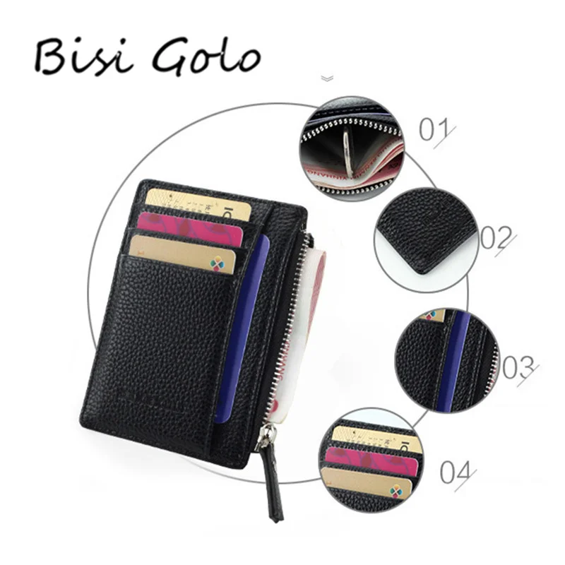 

BISI GORO Multifunction Unisex ID Credit Card Holder Leather Coin Purses Slim Wallets Mini Parckge Hot Sale Men Clutch Money Bag