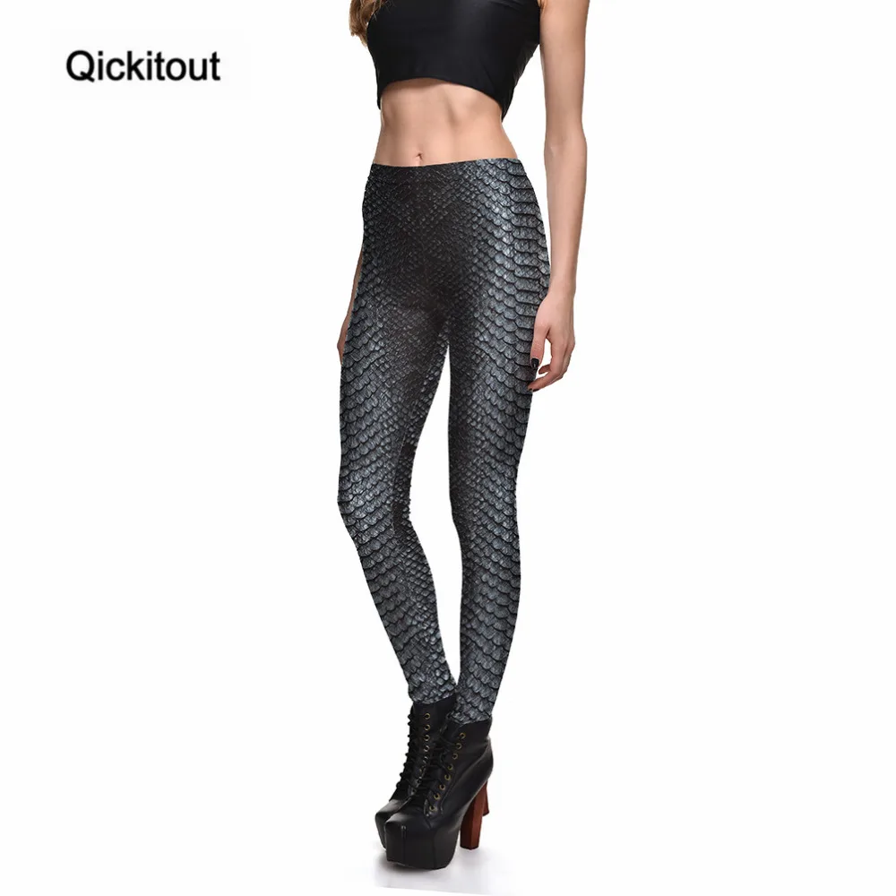 Qickitout Leggings Fitness Snake Skin Gray Color Styles Women's Leggings Fashion Stretch Digital Print Pants Trousers Plus Size
