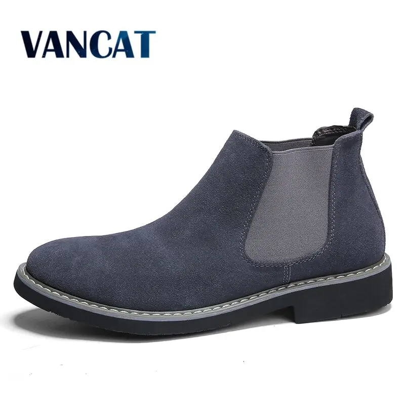 Skup Nowi mężczyźni chelsea Boots botki moda męska marka skóra zamszowa jakości wsuwane buty motocyklowe ciepłe męskie buty duży rozmiar 46