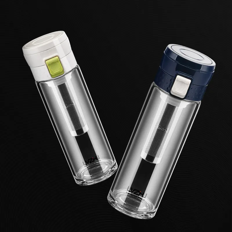 

Heat resistant thick glass leak-proof cup with lid tea filter mesh tea cup portable car water bottle 400ML