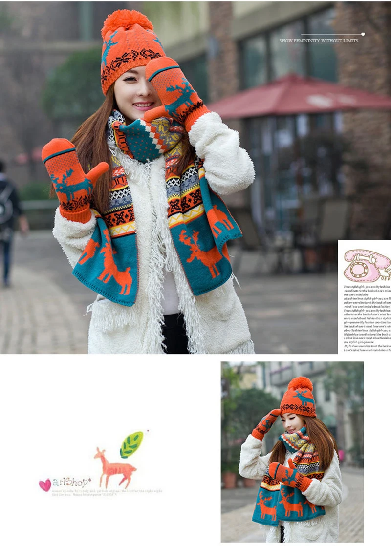 Chapeau écharpe gants ensembles chaud pour femmes