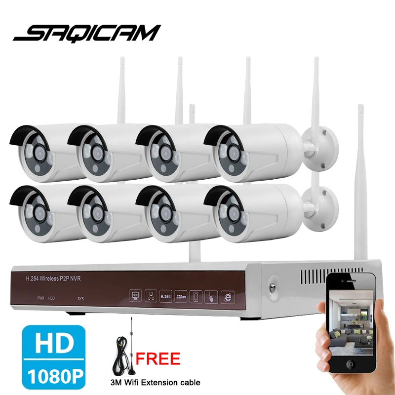 SAQICAM 8CH 1080P беспроводная домашняя камера наблюдения система безопасности WIFI NVR