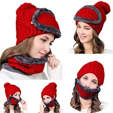 Балаклава Для женщин вязаная шапка шарф Кепки s шею теплой зимой Шапки для Для мужчин Для женщин Skullies шапочки Теплый Флис Кепки 7 цветов