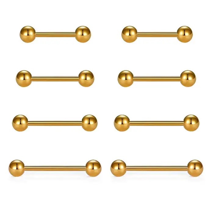 

Matewei 4PC 6/8/10/12mm 16G Glod Surgical Steel 3mm Ball Eyebrow Piercing Barbell Lip Tongue Nose Piercing Bar Ring
