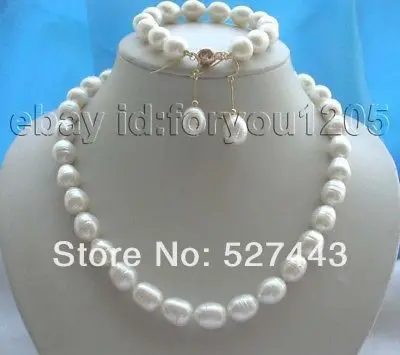 

Wholesale Natural 14mm Rice Pearl Necklace Bracelet Earrings set hot