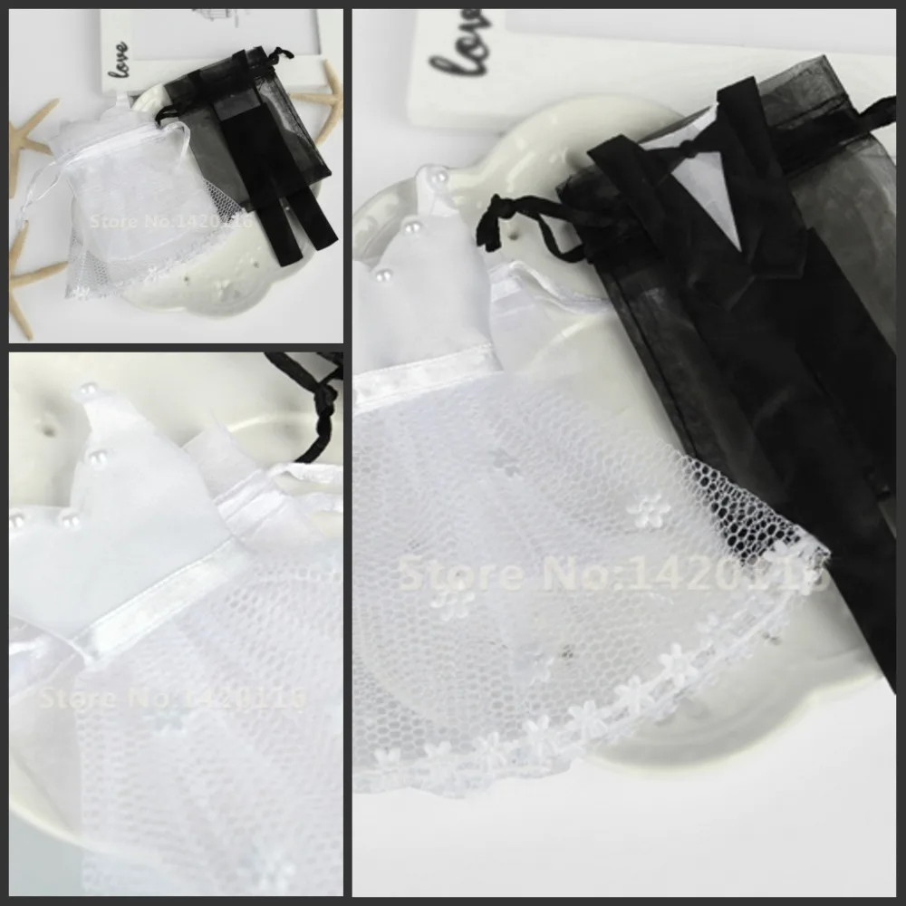 50P свадебный смокинг и платье невесты жених сумка-кисет из органзы конфеты мешок сувениры украшения