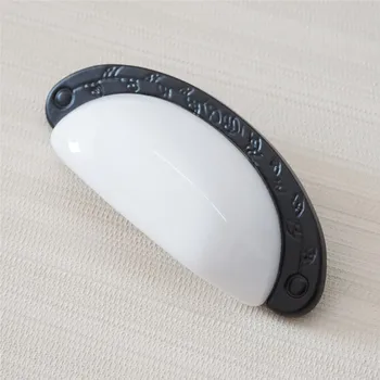 

3.75'' Ceramic Dresser Handles Drawer Pulls Handles Cup Bin Handles Black White Kitchen Cabinet Pulls Door Knob Pull