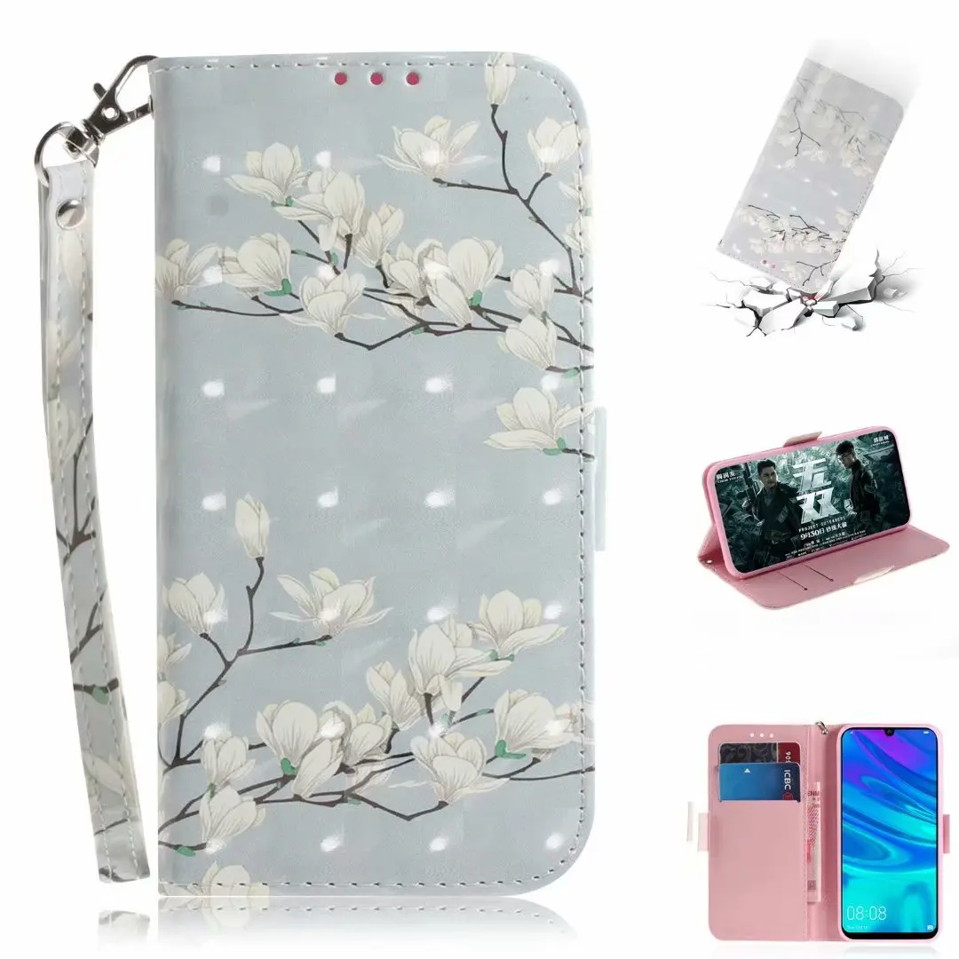 Кожаный чехол кошелек с 3D цветами для Huawei P20 P30 Lite Nova 3 3i 4 4e 5i Y5 Y6 Y7 2018 2019 Honor 8C 8A 8X P Smart