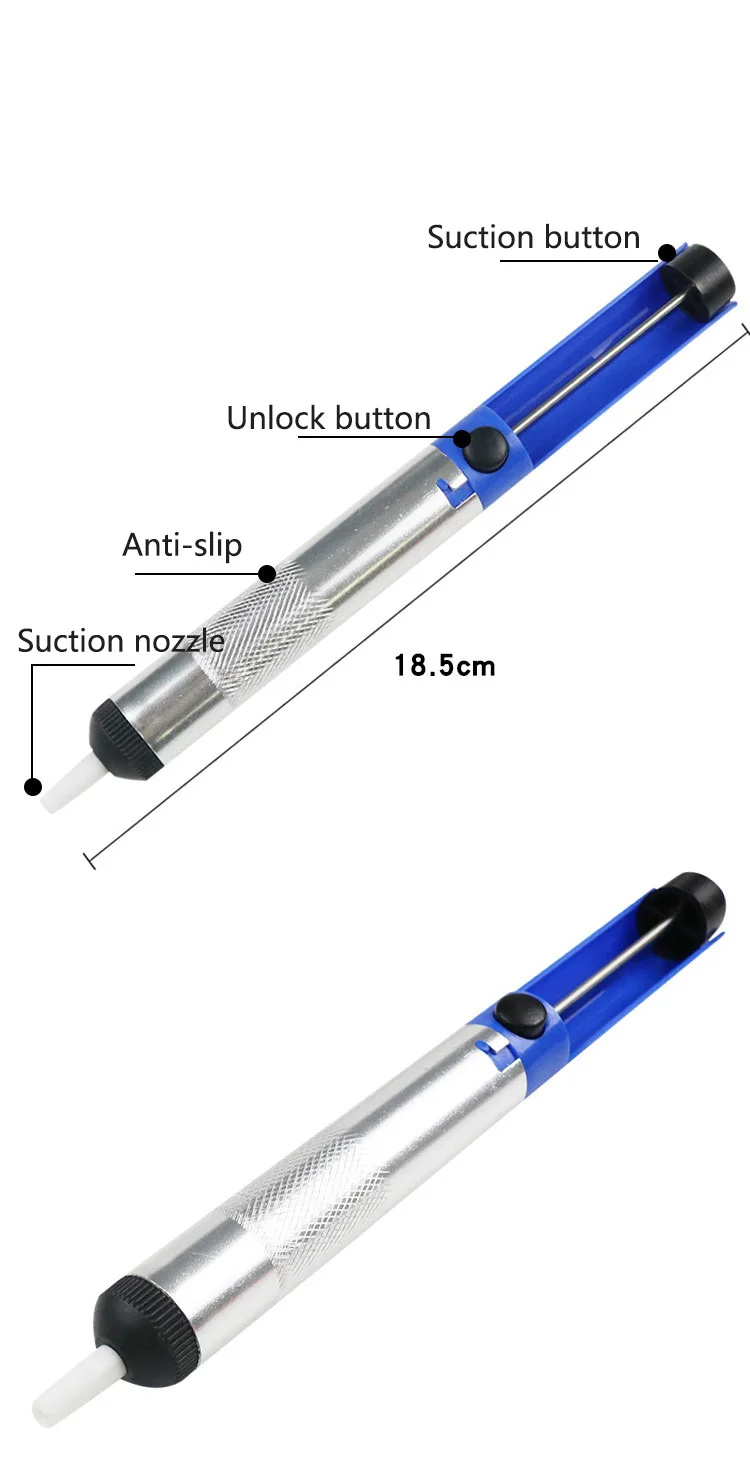 1 шт. Алюминиевый припой припоя насос инструмент всасывания Оловянная ручка удаление устройства синий Вакуумный паяльник Desolder