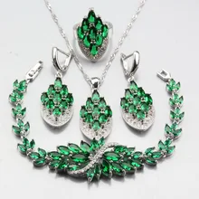 Мода Стиль 925 стерлингового серебра для Для женщин кольцо Размеры 6#7#8#9#10# браслет 20 см зеленый циркон Ювелирные Наборы украшения