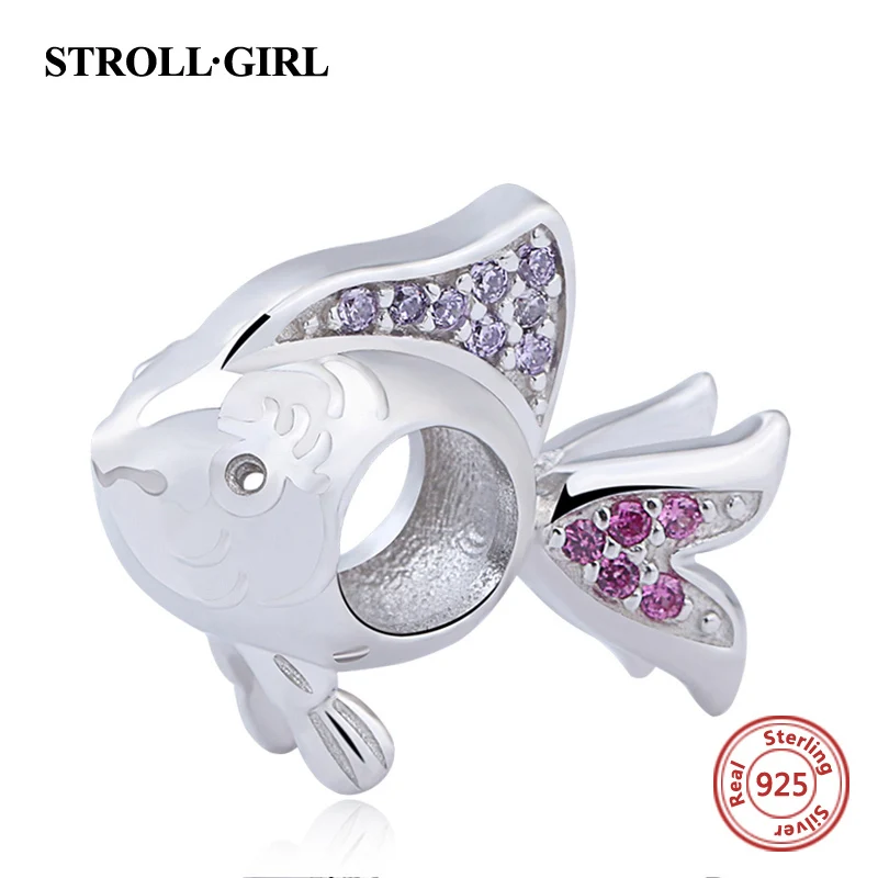 StrollGirl diy craft beads cute animal fish collection 925 silver pandora charm fit original bracelet fashion jewelry making - Цвет: JF8356-S