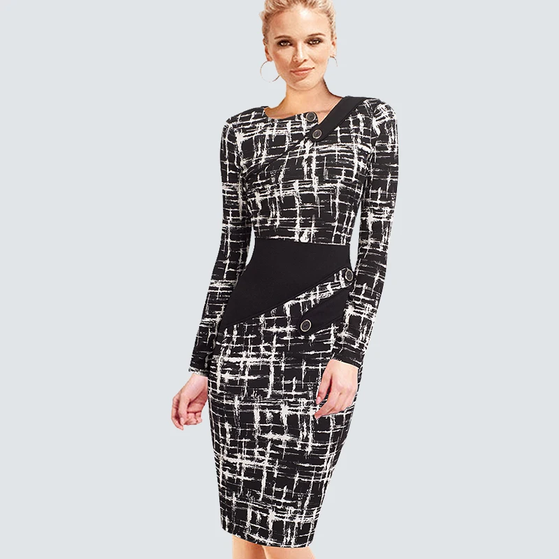 Miglior Più il Formato Elegante Indossare Al Lavoro Delle Donne Ufficio Vestito Da Affari casual Tunica Aderente Guaina Equipaggiata Formale Vestito Dalla Matita B63 B231