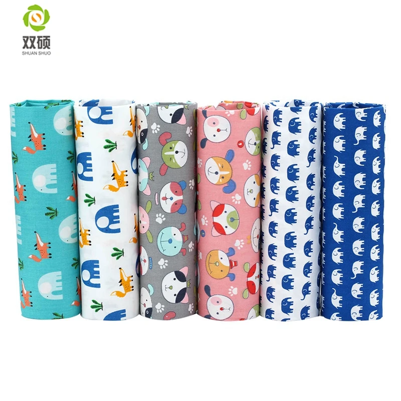 Shuanshuo хлопчатобумажная ткань, мультяшная Лоскутная Ткань, печать DIY шитье одеяло жир четверти материал для ребенка и куклы 40*50 см 6 шт
