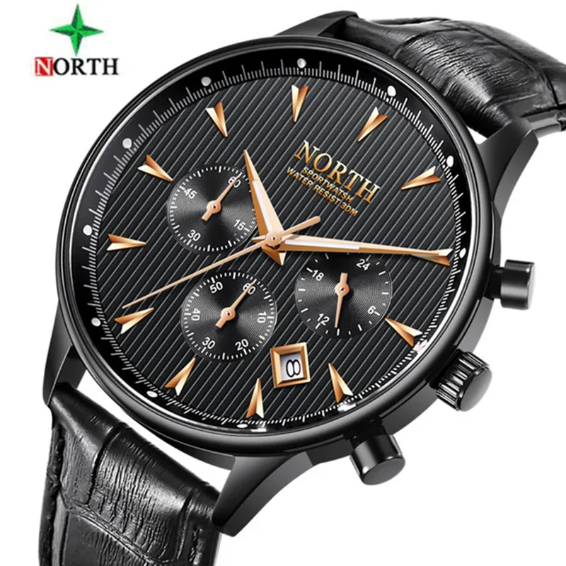 

Men Watch NORTH Top Luxury Brand Business Fashion Men Quartz Leather Watch 2018 New Army Military Chronograph Relogio Masculino