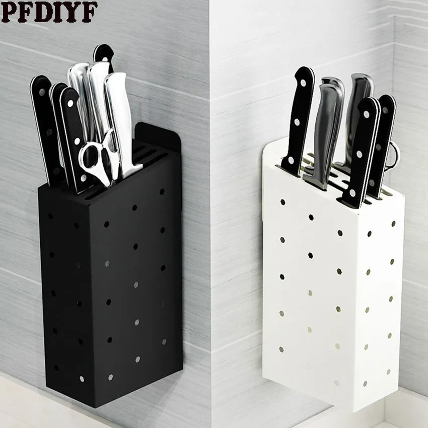 

Wall-mounted Punch-free Stainless Steel Knife Holder Large Capacity Kitchen Knife Block Multifunctional Storage Shelf Tool