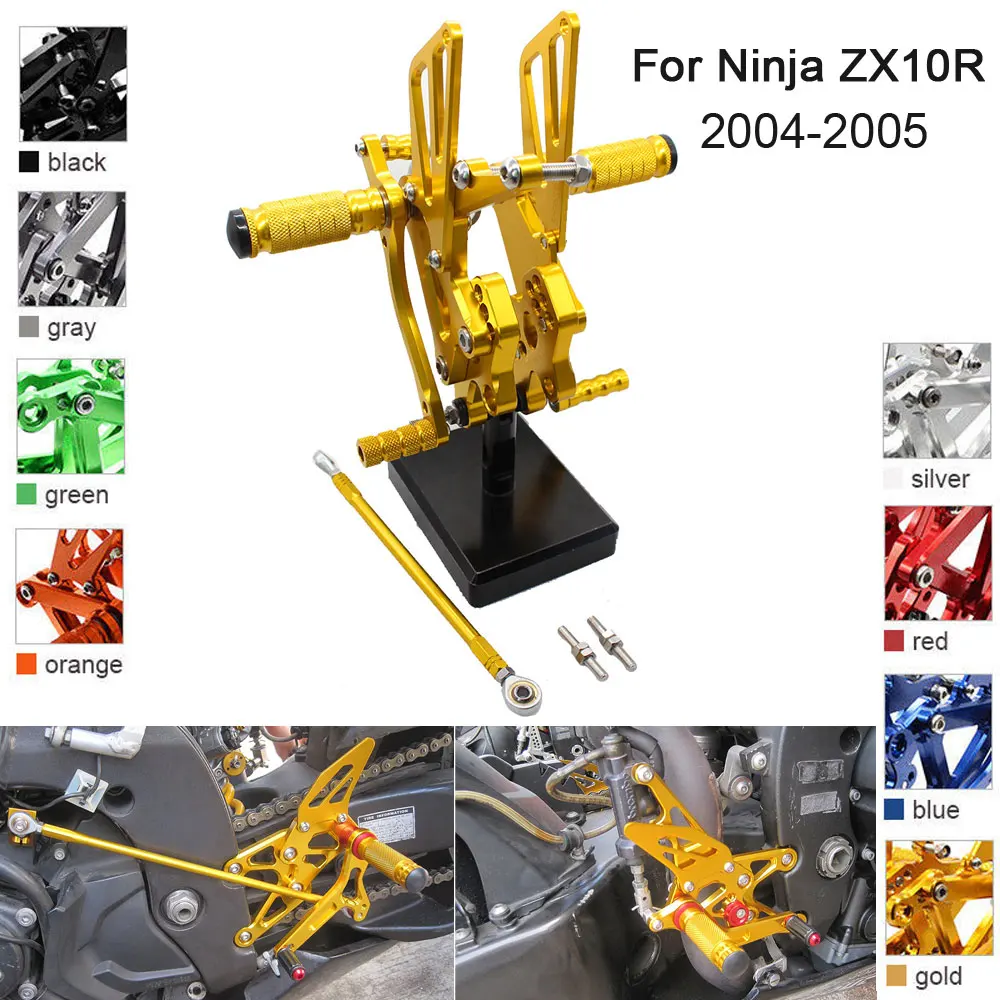 

CNC Aluminum Adjustable Rearsets Foot Pegs For Kawasaki Ninja ZX-10R ZX10R 2004 2005