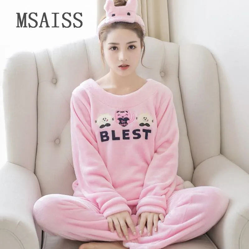 

Spring Autumn Women Pyjamas Sets Sleepwear Suit Thick Warm Coral Flannel nightgown Female Cartoon Animal Pijama Mujer