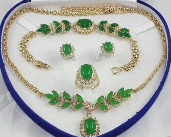 

FREE SHIPPING>>@> Jewelry 001431 Jewelry Gold Plated green jade Necklace Bracelet Ring Earring Sets Natural jewelry