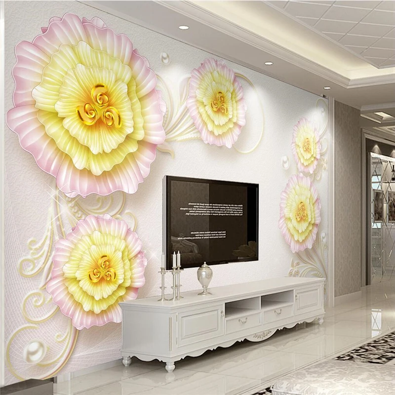 beibehang 3D luxury embossed flowers rich peony new Chinese TV backdrop custom large fresco green wallpaper | Обустройство дома