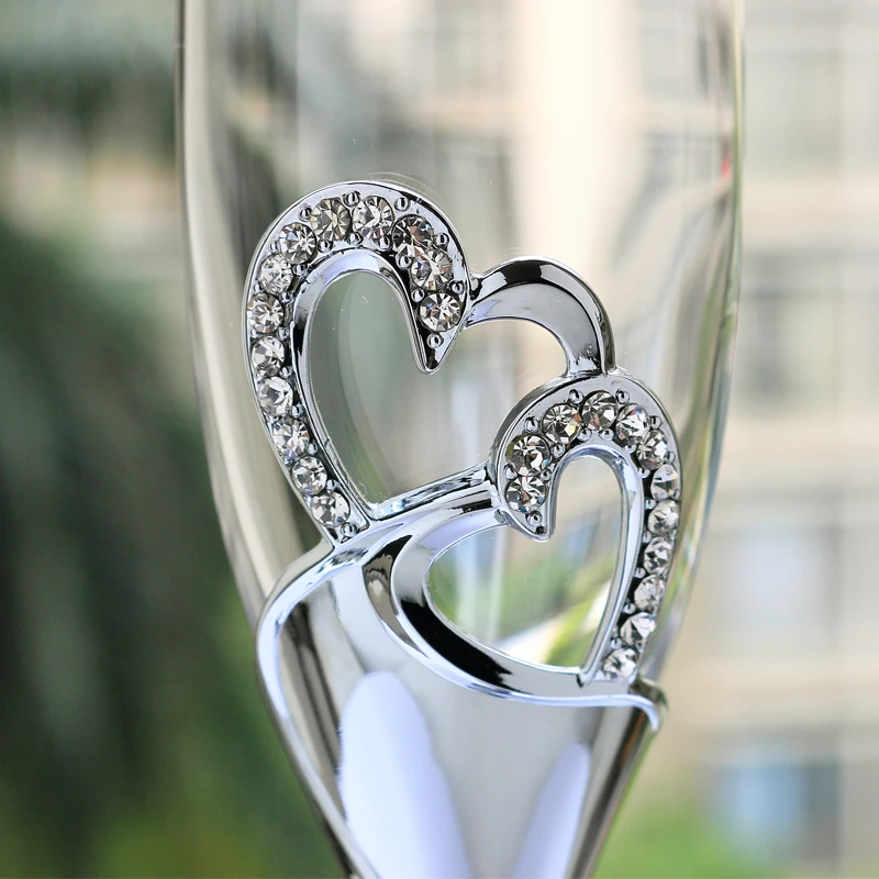 2 шт Блестящий посеребренный флейта бокал шампанского с кристаллом/бокал шампанского для свадьбы или вечерние/влюбленные пары свадебный бокал