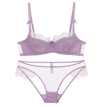 

Women Bra Sets sexy lace underwear panty bra Underwire transparent plus size C D Cpu 70 75 80 85 black white Half Cip YY28862