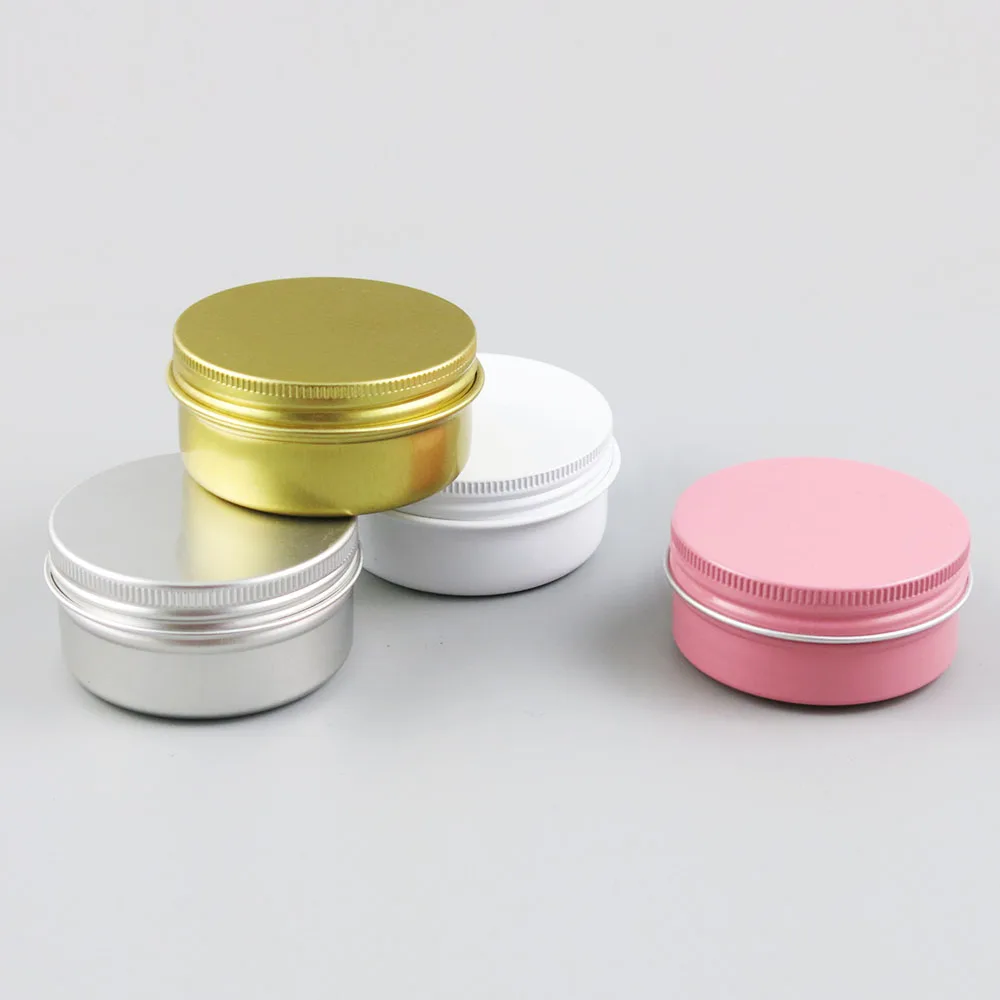 

50 x 50g Empty Aluminum Jar 50ml Make Up Metal Cream Jar White Pink Gold Sliver Aluminum Tin Cosmetic Container Eyecream Pot