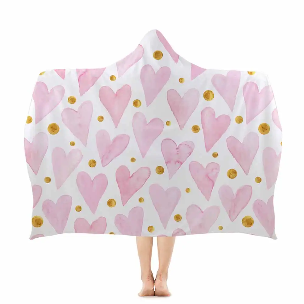 Miracille Pink Heart Wearable Hooded Towel Bohemia Geometric Bathroom Towel With Hood Spot Travel Beach Towel For Girls Kids - Цвет: 001