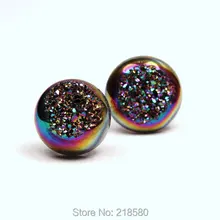H-CE39 8 мм радужные друзы серьги-гвоздики металлик Павлин карнавал круглый точка Титан друзовый кварц