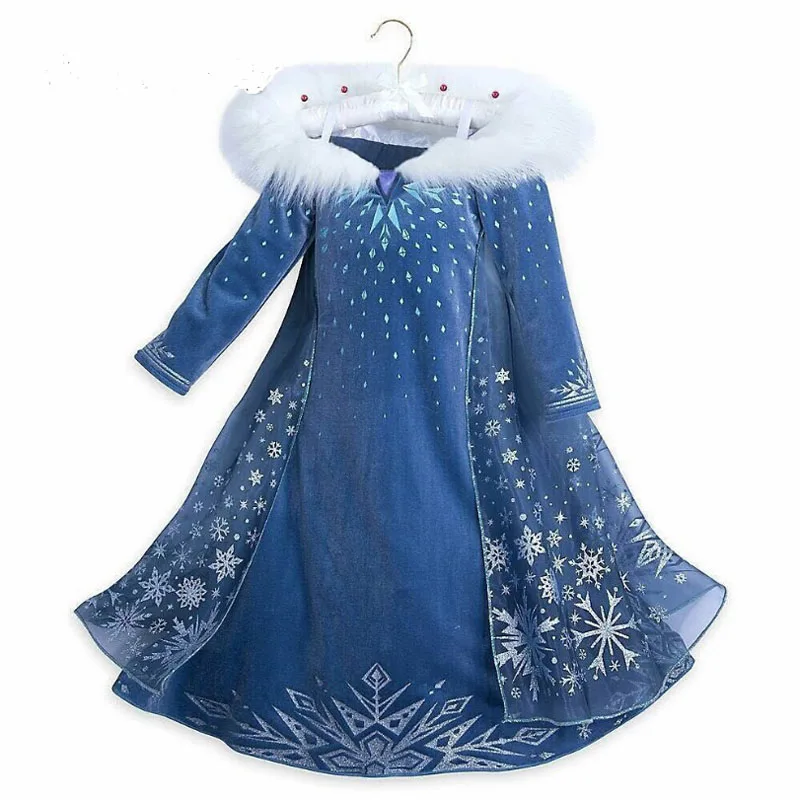 2021 New Elsa Dress Girls Party Vestidos Cosplay Girl Clothing Anna Snow Queen Print Birthday Princess Dress Kids Costume 2