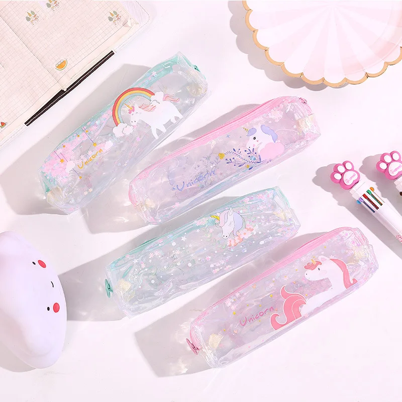 Милый чехол карандаш с единорогом Kawaii прозрачный ручка вместительная сумка для