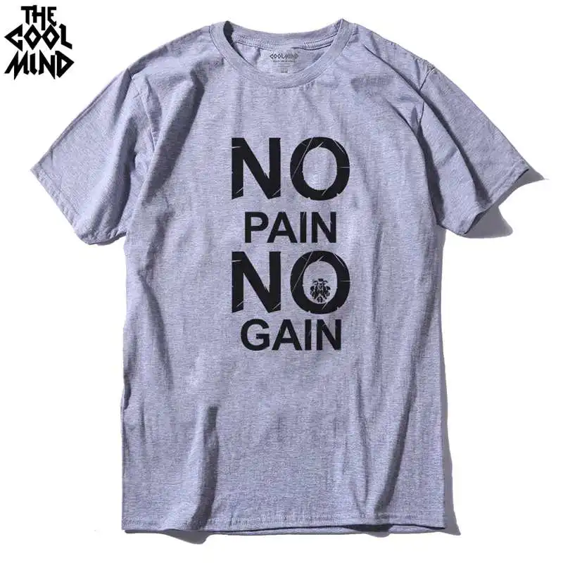 COOLMIND CR0121A Хлопковая мужская футболка с принтом «no pain no gain», повседневная мужская футболка с круглым вырезом, футболка с коротким рукавом - Цвет: CR0121A-GREY