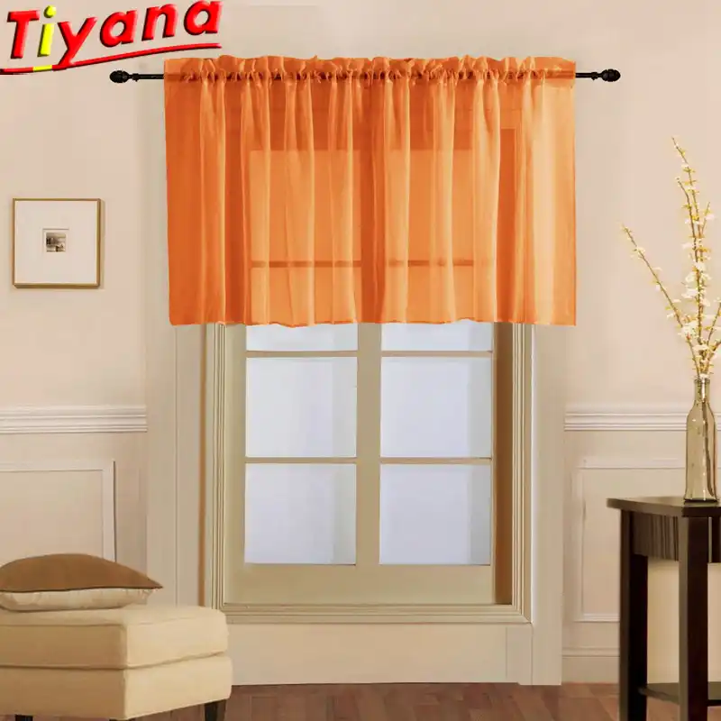 Solid Short Tulle Curtains For Kitchen Green Orange Grey