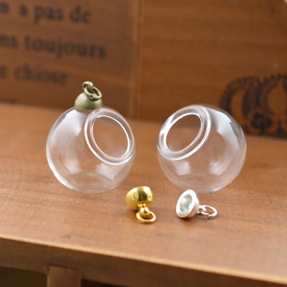 

1sets 25mm Micro Landscape Ecological Glass Bottle Glass globe ball with beads cap set Glass Bottle pendant