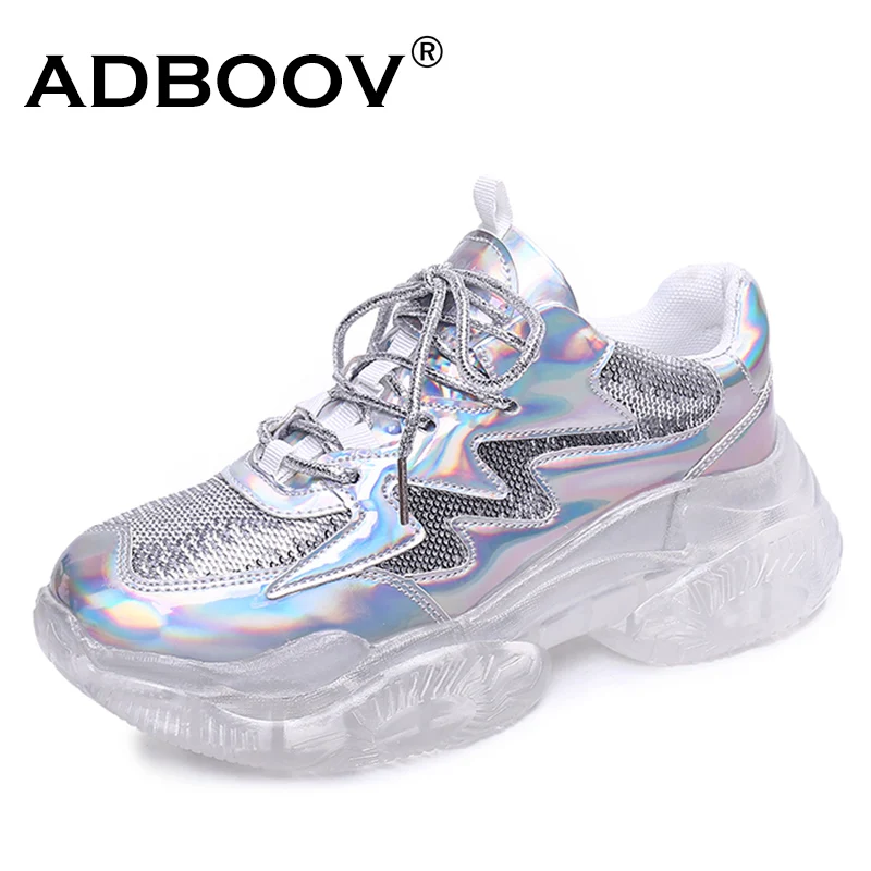 

ADBOOV New Sequin Women Sneakers Trendy Woman Shoes Transparent Sole Platform Chunky Sneakers Chaussures Femme Trampki Damskie