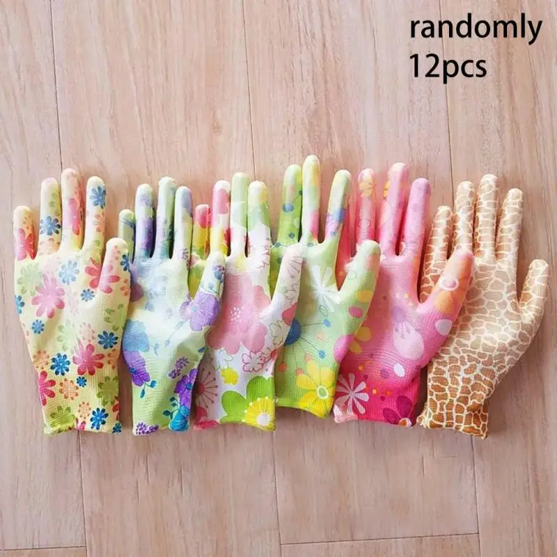 

12Pairs Garden Planting Work Gloves With Colorful Printing Hand Protecter Garden Gloves Durable Non-slip Gardening Gloves