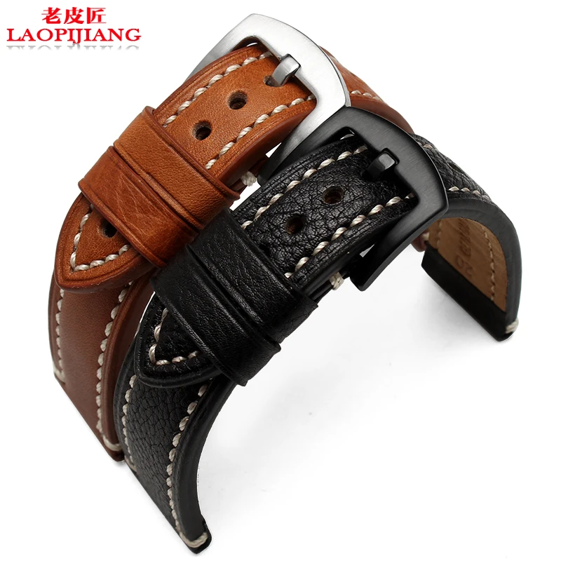 

laopijiang General Leather Watchband head layer cowhide watch band of men and women with tack line 1820 22mm